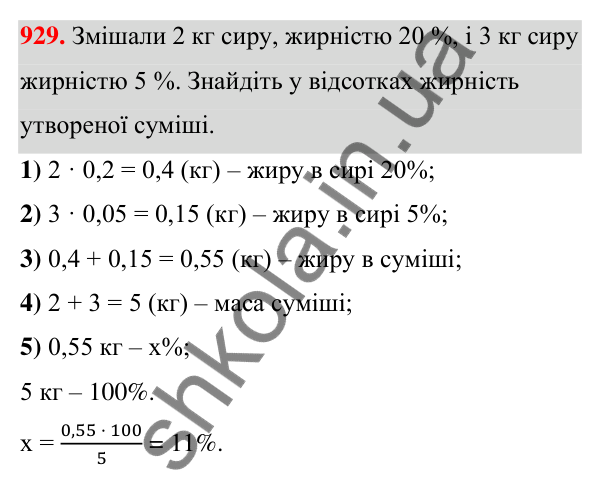 ГДЗ Алгебра 7 клас Тарасенкова 2024 — завдання 929, § 25. Відсотки