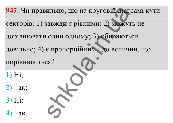 ГДЗ Алгебра 7 клас Тарасенкова 2024 — завдання 947, § 26. Таблиці й діаграми
