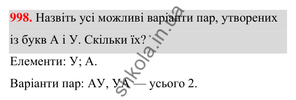 ГДЗ Алгебра 7 клас Тарасенкова 2024 — завдання 998, § 28. Комбінаторні задачі