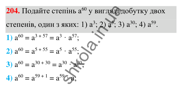 ГДЗ Алгебра 7 клас Тарасенкова 2024 — завдання 204, § 6. Дії зі степенями