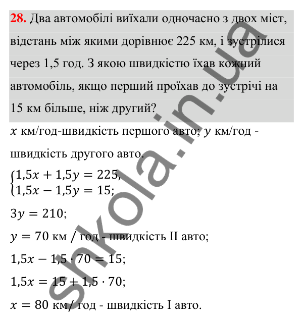 ГДЗ Алгебра 7 клас Тарасенкова 2024 — повторення розділу 5. завдання 28, Розділ 5. Лінійні рівняння та їх системи