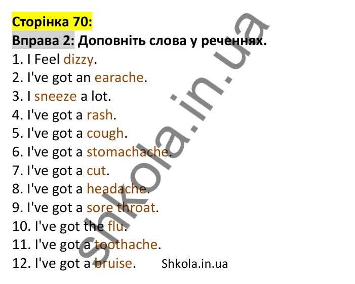 Відповідь до вправи 2, сторінка 70 - ГДЗ Англійська мова 7 клас Карпюк 2024. Робочий зошит