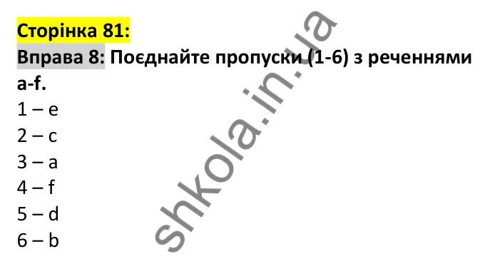 Відповідь до вправи 8, сторінка 81 - ГДЗ Англійська мова 7 клас Карпюк 2024. Робочий зошит