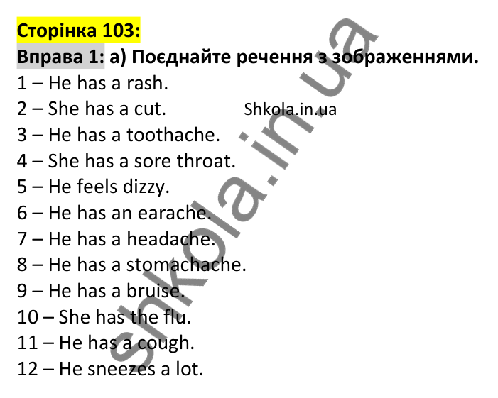 p103-ex1 Відповідь до вправи 1, сторінка 103 - ГДЗ Англійська мова 7 клас Карпюк 2024