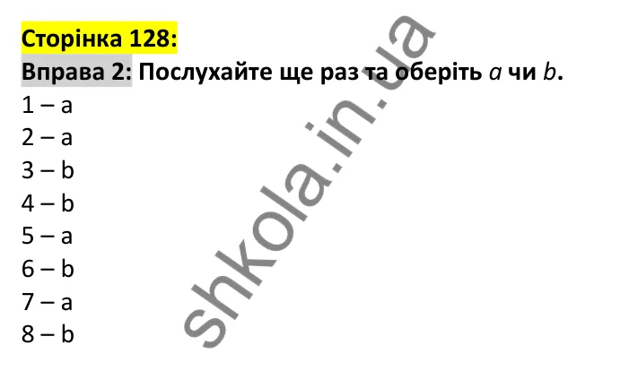 p128-ex2 Відповідь до вправи 2, сторінка 128 - ГДЗ Англійська мова 7 клас Карпюк 2024