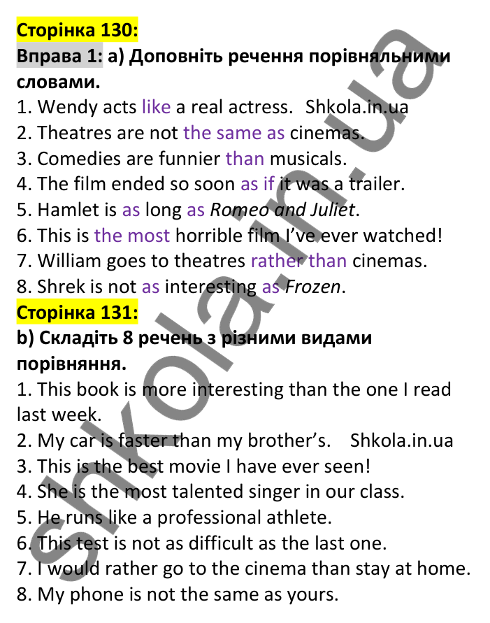 p130-ex1 Відповідь до вправи 1, сторінка 130 - ГДЗ Англійська мова 7 клас Карпюк 2024