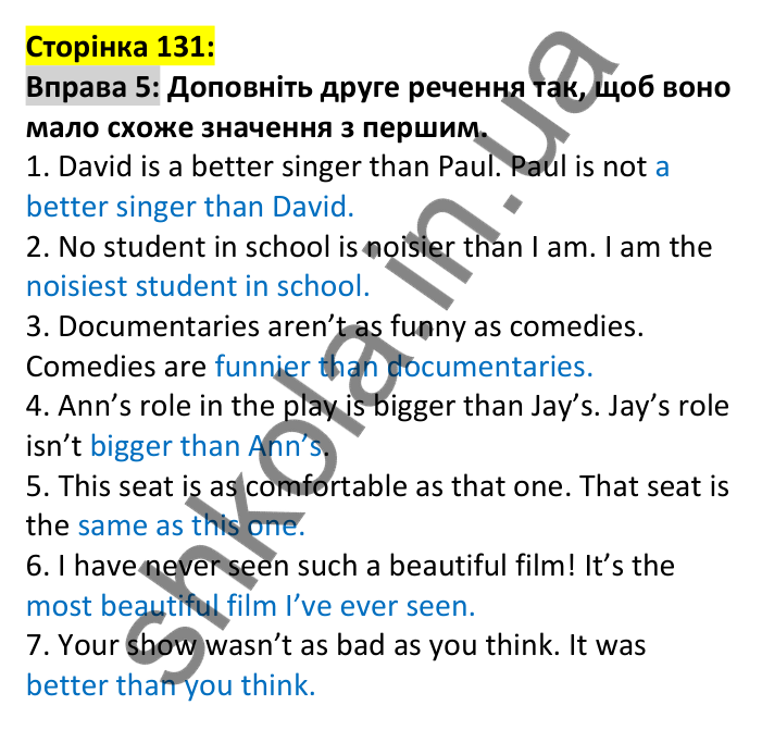p131-ex5 Відповідь до вправи 5, сторінка 131 - ГДЗ Англійська мова 7 клас Карпюк 2024