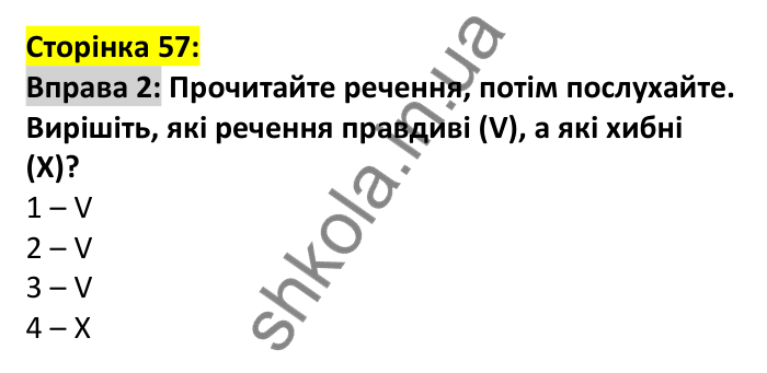p57-l-ex2 Відповідь до вправи 2, сторінка 57 (аудіювання) - ГДЗ Англійська мова 7 клас Коста 2024
