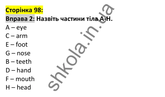 p98-ex2 Відповідь до вправи 2, сторінка 98 - ГДЗ Англійська мова 7 клас Коста 2024