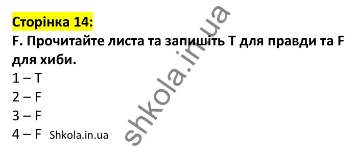 Відповідь до завдання F, сторінка 14 - ГДЗ Англійська мова 7 клас Мітчелл 2024 робочий зошит. Full Blast Plus 7 Workbook