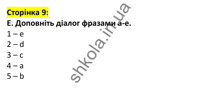 Відповідь до завдання E, сторінка 9 - ГДЗ Англійська мова 7 клас Мітчелл 2024 робочий зошит. Full Blast Plus 7 Workbook