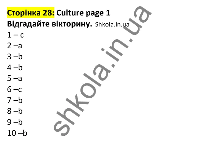 Відповідь до рубрики Culture page 1, сторінка 28 - ГДЗ Англійська мова 7 клас Мітчелл 2024. Full Blast Plus for Ukraine 7