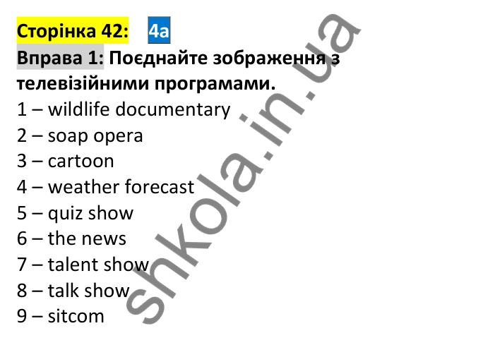 Відповідь до вправи 1, сторінка 42 - ГДЗ Англійська мова 7 клас Мітчелл 2024. Full Blast Plus for Ukraine 7