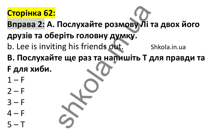Відповідь до вправи 2, сторінка 62 - ГДЗ Англійська мова 7 клас Мітчелл 2024. Full Blast Plus for Ukraine 7