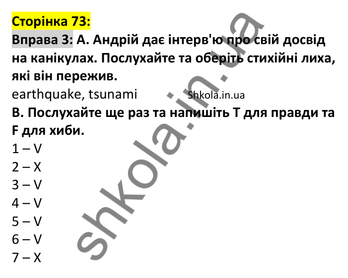 Відповідь до вправи 3, сторінка 73 - ГДЗ Англійська мова 7 клас Мітчелл 2024. Full Blast Plus for Ukraine 7