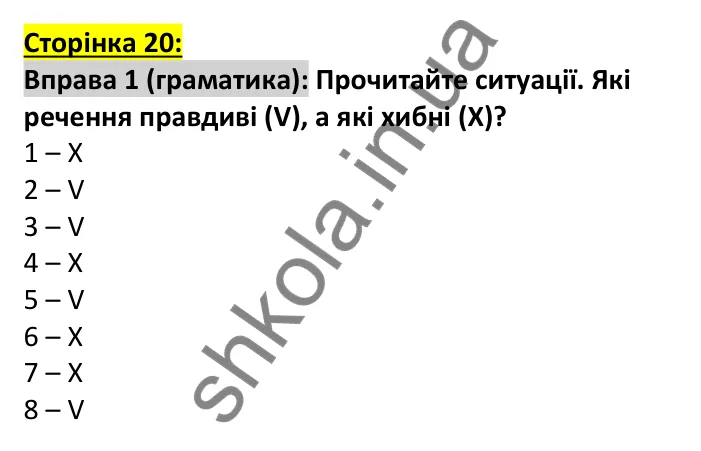 Відповідь до вправи 1, сторінка 20 (граматика) - ГДЗ Англійська мова 7 клас Коста робочий зошит 2024. Prepare 7 Workbook