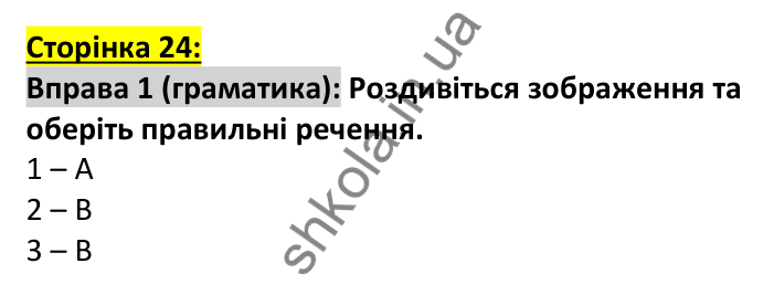 Відповідь до вправи 1, сторінка 24 (граматика) - ГДЗ Англійська мова 7 клас Коста робочий зошит 2024. Prepare 7 Workbook