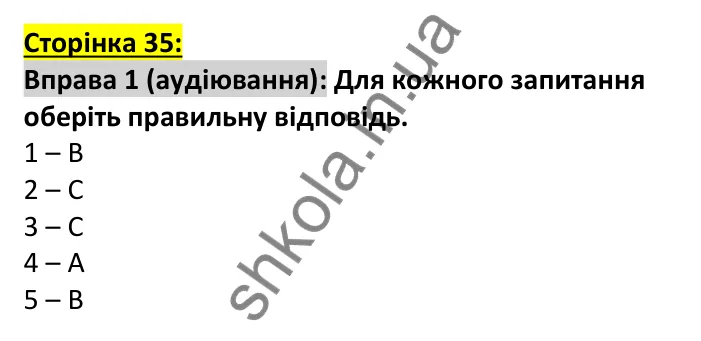 Відповідь до вправи 1, сторінка 35 (аудіювання) - ГДЗ Англійська мова 7 клас Коста робочий зошит 2024. Prepare 7 Workbook