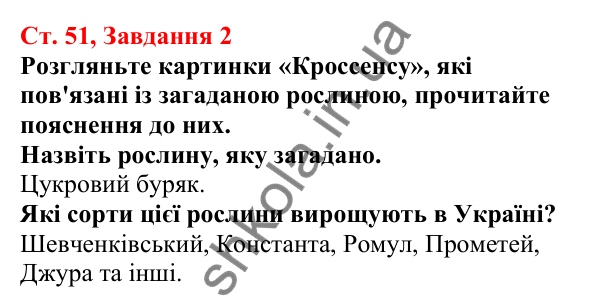 Відповідь до завдання 2 (с. 51) з біології для 7 класу (Кулініч, 2024, робочий зошит): Дводольні: Капустяні, Розові, Бобові