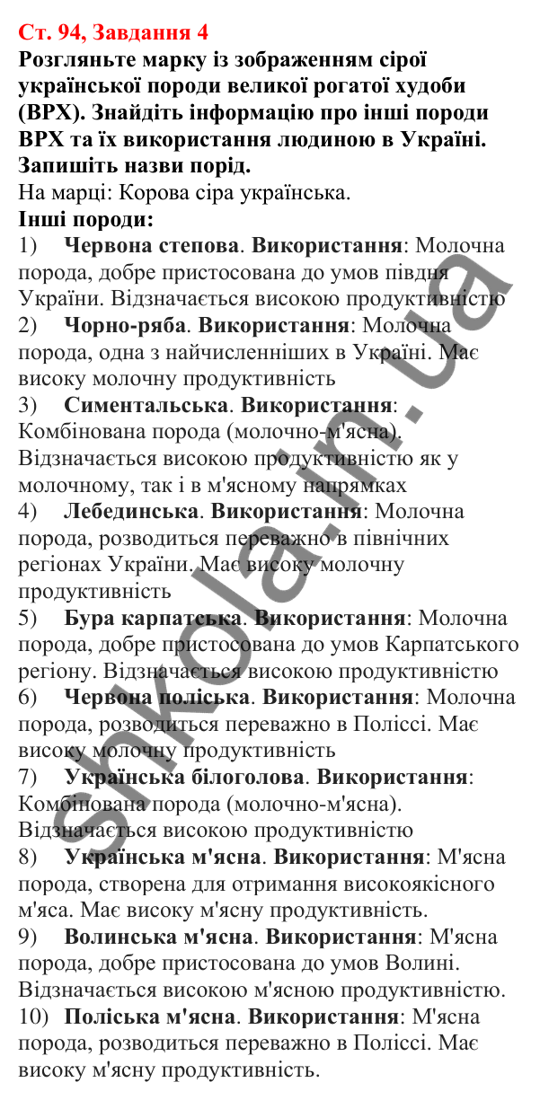Відповідь до завдання 4 (с. 94) з біології для 7 класу (Кулініч, 2024, робочий зошит): Роль ссавців у природі та житті людини. Охорона ссавців