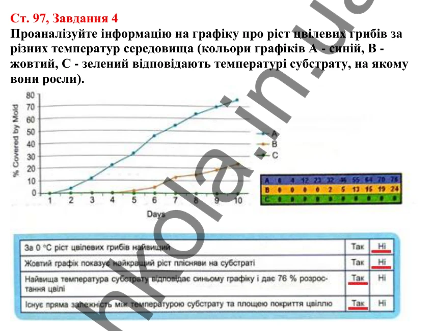 Відповідь до завдання 4 (с. 97) з біології для 7 класу (Кулініч, 2024, робочий зошит): Різноманітність грибів. Дріжджі. Цвілеві гриби