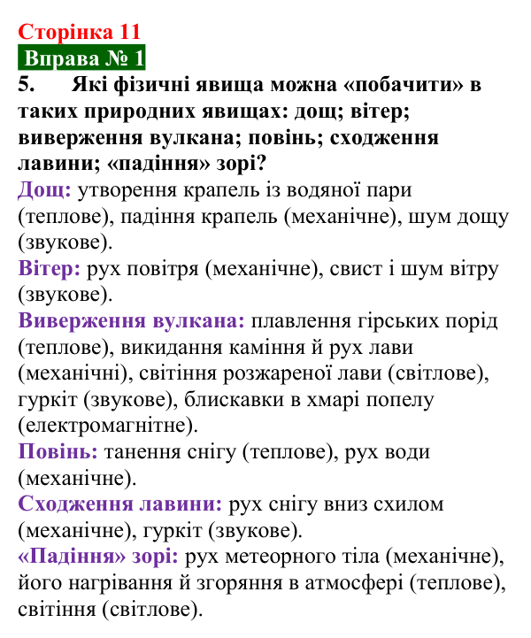 Відповідь до вправи № 1, завдання 5 (с. 11) з фізики для 7 класу (Бар’яхтар, 2024): Фізика — наука про природу