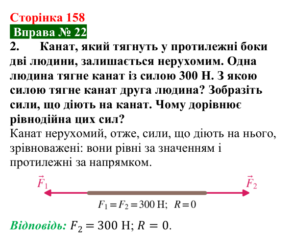 Відповідь до вправи № 22, завдання 2 (с. 158) з фізики для 7 класу (Бар’яхтар, 2024): Сила. Зображення й додавання сил