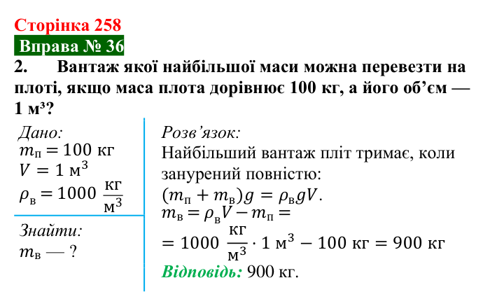 Відповідь до вправи № 36, завдання 2 (с. 258) з фізики для 7 класу (Бар’яхтар, 2024): Судноплавство та повітроплавання