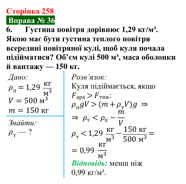 Відповідь до вправи № 36, завдання 6 (с. 258) з фізики для 7 класу (Бар’яхтар, 2024): Судноплавство та повітроплавання