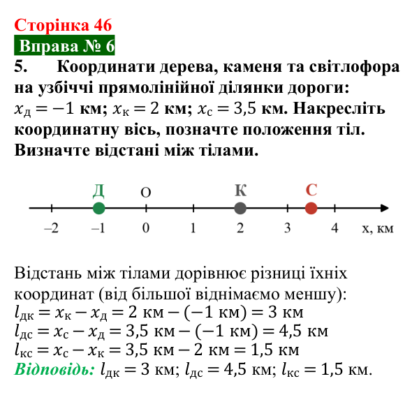 Відповідь до вправи № 6, завдання 5 (с. 46) з фізики для 7 класу (Бар’яхтар, 2024): Механічний рух. Відносність руху