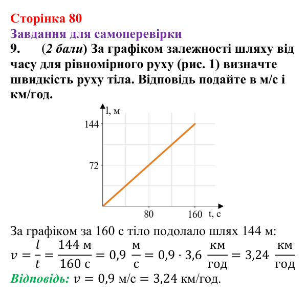 Відповідь до завдання 9 для самоперевірки до розділу 2, частина 1 (с. 80) з фізики для 7 класу (Бар’яхтар, 2024)