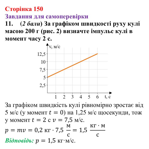 Відповідь до завдання 11 для самоперевірки до розділу 3, частина 2 (с. 150) з фізики для 7 класу (Бар’яхтар, 2024)