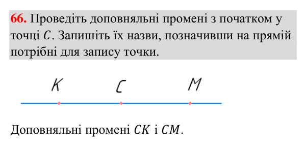 Відповідь до завдання 66 (с. 21) з геометрії для 7 класу (Бурда, 2024): Точки, прямі, промені