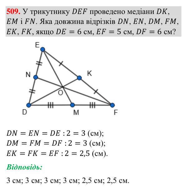 Відповідь до завдання 509 (с. 129) з геометрії для 7 класу (Бурда, 2024): Трикутник і його елементи