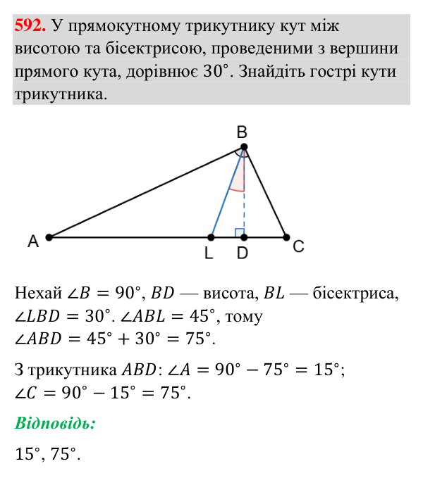 Відповідь до завдання 592 (с. 142) з геометрії для 7 класу (Бурда, 2024): Властивості кутів трикутника