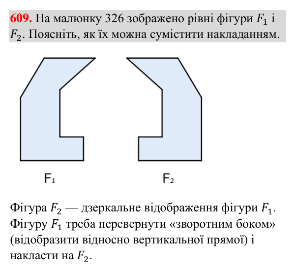 Відповідь до завдання 609 (с. 147) з геометрії для 7 класу (Бурда, 2024): Рівність геометричних фігур