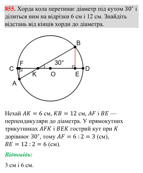 Завдання 855 Відповідь до завдання 855 (с. 202) з геометрії для 7 класу (Бурда, 2024): Коло і круг