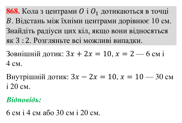 Відповідь до завдання 868 (с. 203) з геометрії для 7 класу (Бурда, 2024): Коло і круг