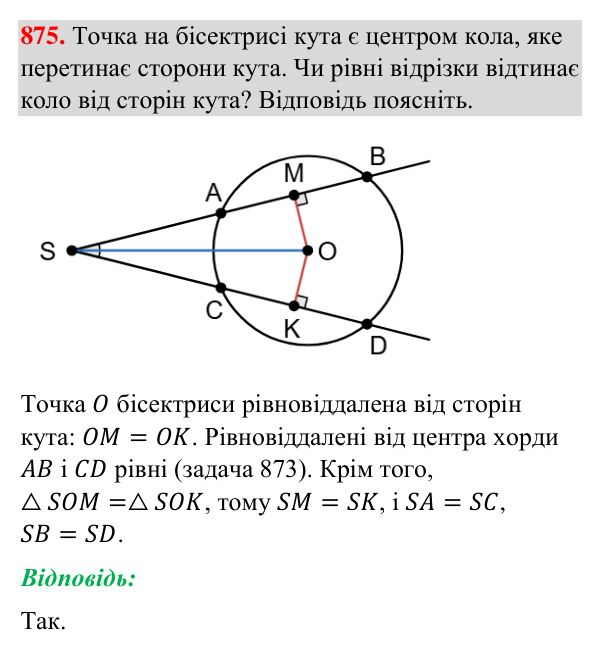 Завдання 875 Відповідь до завдання 875 (с. 203) з геометрії для 7 класу (Бурда, 2024): Коло і круг