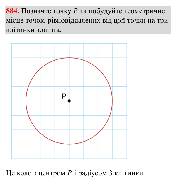Відповідь до завдання 884 (с. 209) з геометрії для 7 класу (Бурда, 2024): Геометричне місце точок