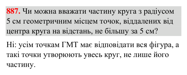 Відповідь до завдання 887 (с. 210) з геометрії для 7 класу (Бурда, 2024): Геометричне місце точок