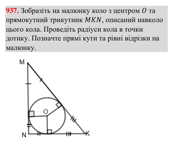 Відповідь до завдання 937 (с. 219) з геометрії для 7 класу (Бурда, 2024): Описані та вписані кола