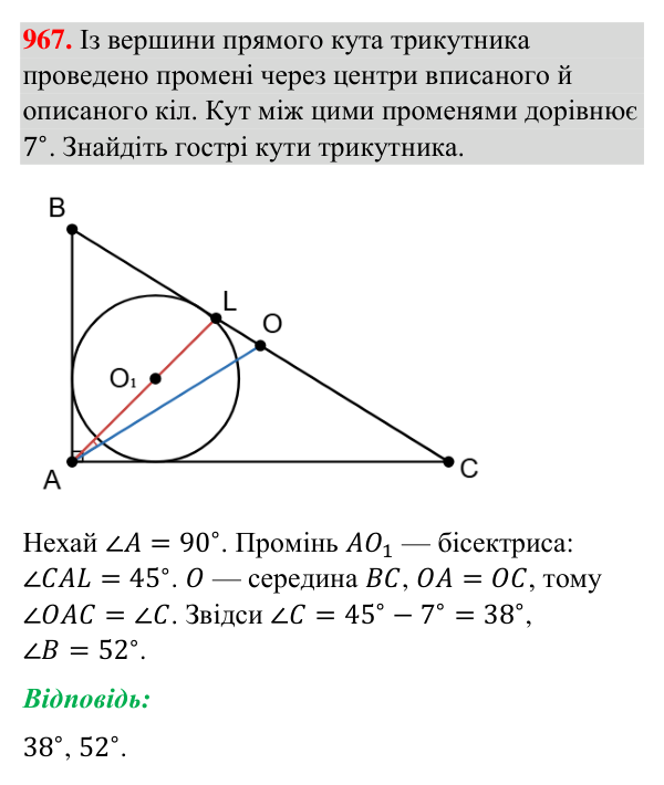 Завдання 967 Відповідь до завдання 967 (с. 223) з геометрії для 7 класу (Бурда, 2024): Описані та вписані кола