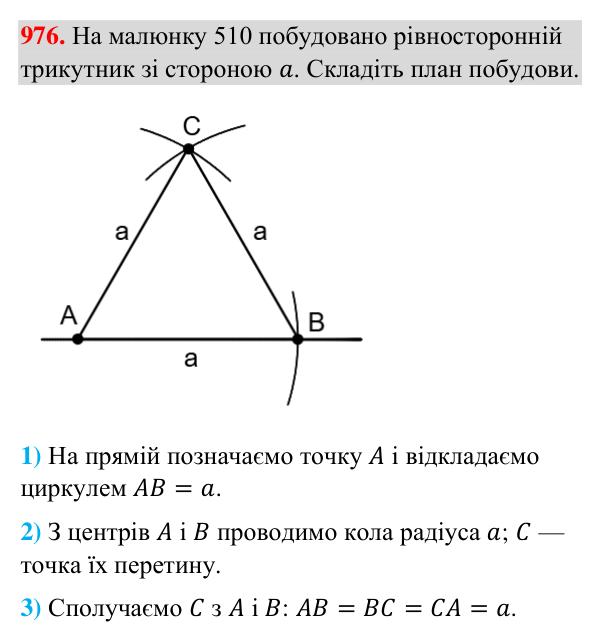 Завдання 976 Відповідь до завдання 976 (с. 229) з геометрії для 7 класу (Бурда, 2024): Задачі на побудову