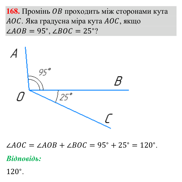 Відповідь до завдання 168 (с. 47) з геометрії для 7 класу (Бурда, 2024): Кути та їх вимірювання