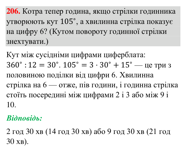 Відповідь до завдання 206 (с. 51) з геометрії для 7 класу (Бурда, 2024): Кути та їх вимірювання