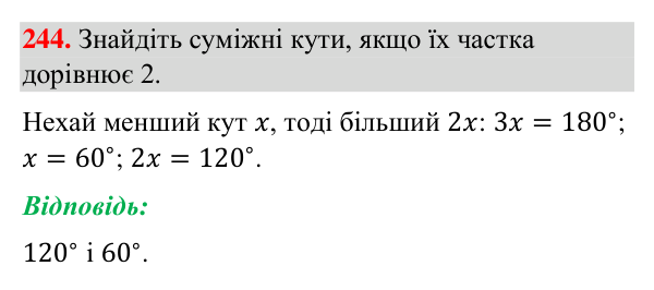 Завдання 244 Відповідь до завдання 244 (с. 63) з геометрії для 7 класу (Бурда, 2024): Суміжні кути