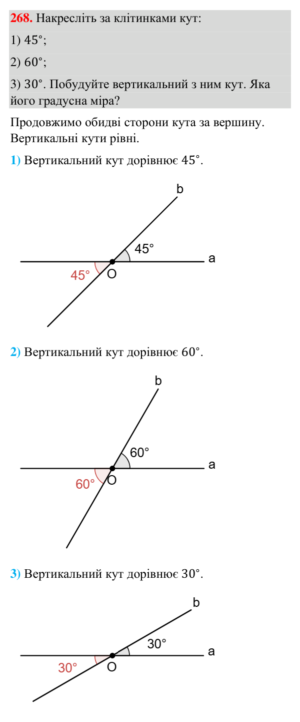 Завдання 268 Відповідь до завдання 268 (с. 70) з геометрії для 7 класу (Бурда, 2024): Вертикальні кути