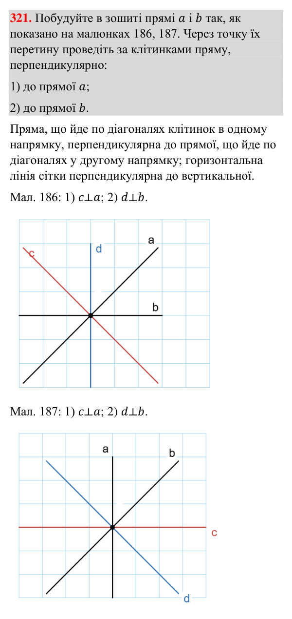Завдання 321 Відповідь до завдання 321 (с. 82) з геометрії для 7 класу (Бурда, 2024): Перпендикулярні прямі