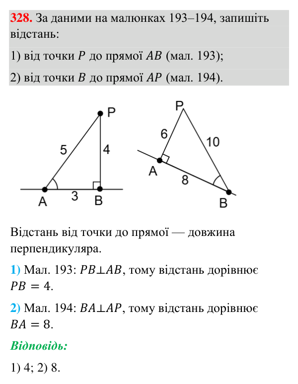 Відповідь до завдання 328 (с. 83) з геометрії для 7 класу (Бурда, 2024): Перпендикулярні прямі